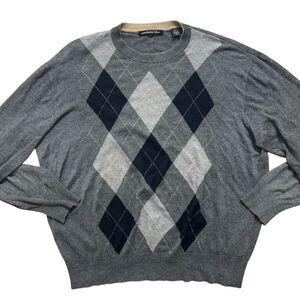 Northern Isles Sweater Mens XXL Gray Silk Cashmere Blend Argyle Diamond Pullover
